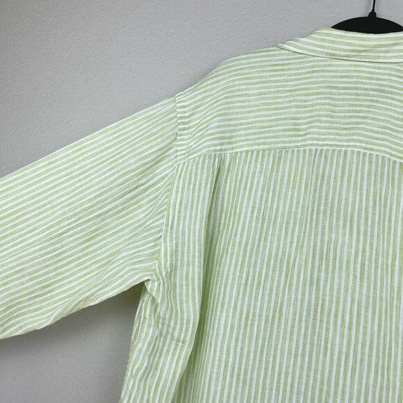 Tommy Bahama Men's Large 100% Linen Button Down Collared Shirt Green White Strip - Picture 14 of 16